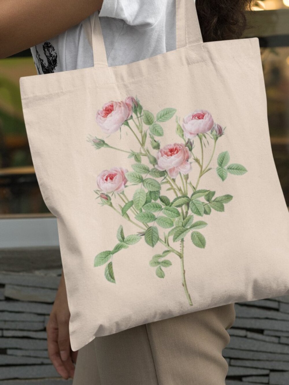 Burgundian Rose Vintage Floral Print Graphic Canvas Tote Bag